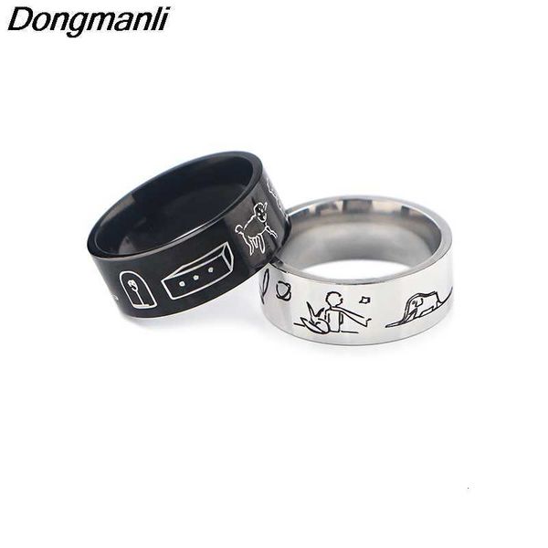 

ring k1638 2021 new style the little prince and fox for men women stainless steel male jewelry in black gifts, Golden;silver
