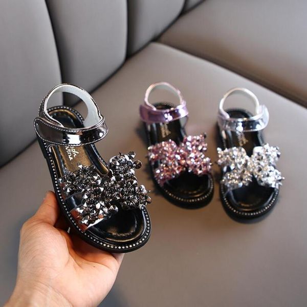 

summer baby girls sandals fashion cute pink bling shiny rhinestone toddler shoes kids flat children beach, Black;red