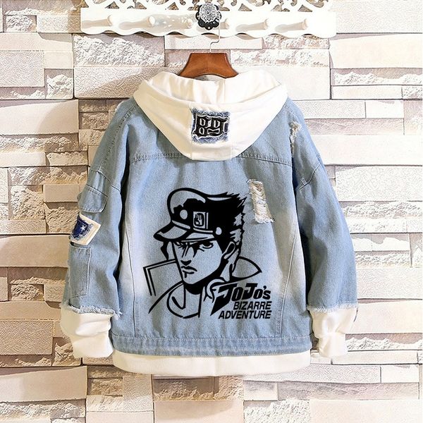 

the wonderful adventure of jojo around animation denim jacket jiliangji shadow killer queen fake two coats spring and autumn, Black