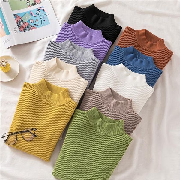 

women's sweaters fmfssom autumn women knitted pullover sweater half turtleneck long sleeve jumper winter elastic solid basic ladies blo, White;black