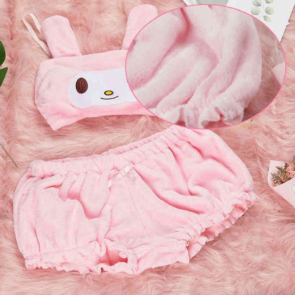 Cosplay carino peloso peloso kwaii vellvet tubo top e mutandine fissate per ragazze adorabili mutande anime auricolare reggiseno doggy e bloomer 211222