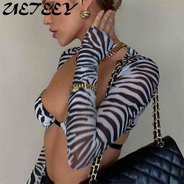 

women fashion zebra print mesh crop see through long sleeve cropped club summer slim t-shirts dark academia streetwear 210819, White