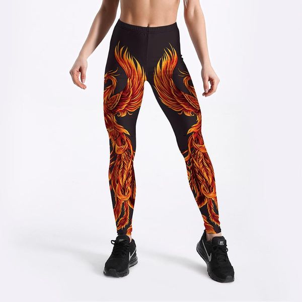 

women's leggings women flaming phoenix 3d printed punk girl pants fitness workout long stretchy, Black
