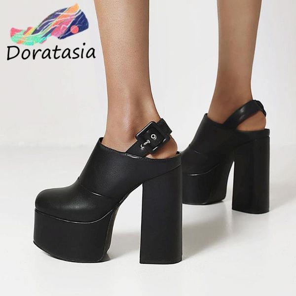 

dress shoes doratasia for dropship women sandals solid bucjle slip on cover toe high heel platform women's trendy luxury comfy, Black