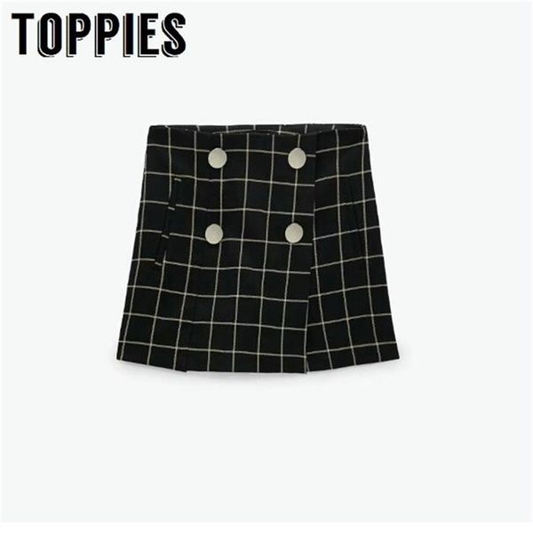 

women shorts black plaid ropa mujer double buttons skirt 210421, White;black