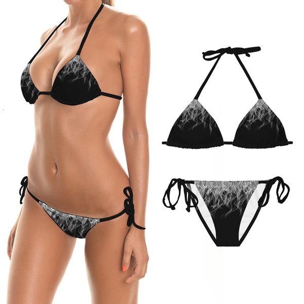 

2021 women's split swimsuit multicolor flame lace bikini, White;black