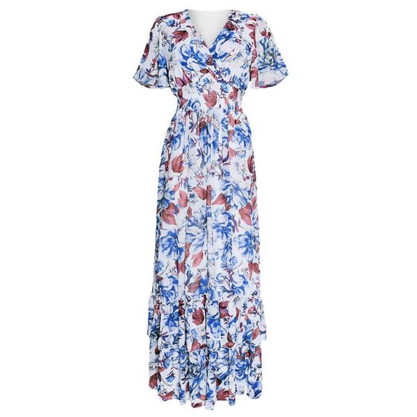 

ethnic clothing floral printing african dresses women v-collar short sleeve elastic female maxi vestidos robe cake dress latest muslim fashi, Red