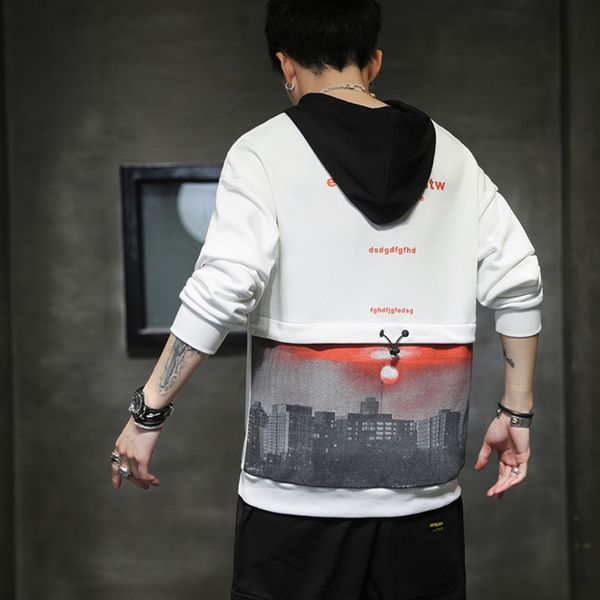 

men's autumn 2021 new brand student casual hooded fashion men's long sved sweater bottoming shirt, Black