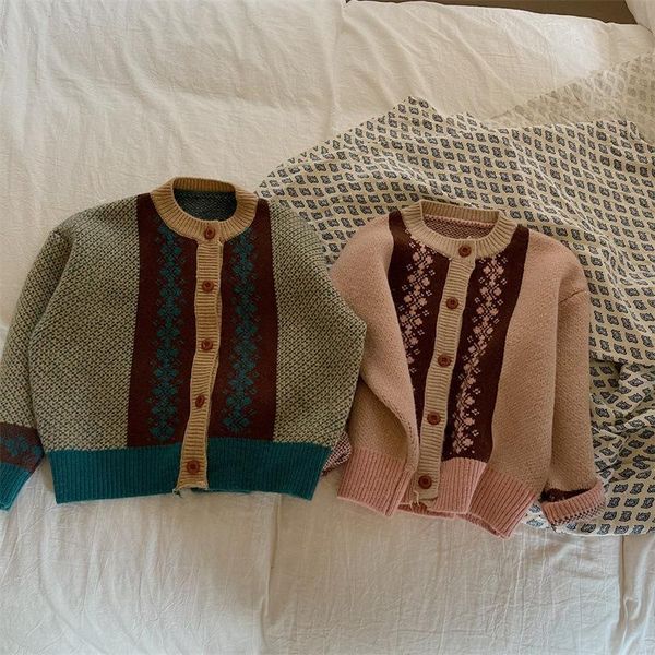 

pullover retro sweater children baby cardigan knitted sweaters coats korean toddler kids round neck infant girls casual clothe, Blue