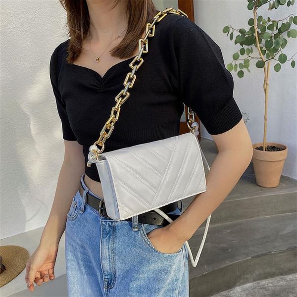 

evening bags women lattice pattern underarm 2021 soft pu leather shoulder bag female gold thick chain crossbody ladies fold over handbag