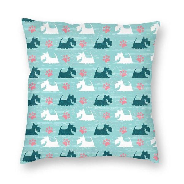 Kissen/Dekokissen Türkis Happy Scottie Print Kissenbezug Sofa Home Decor Scottish Terrier Dog Square Throw Case 40x40