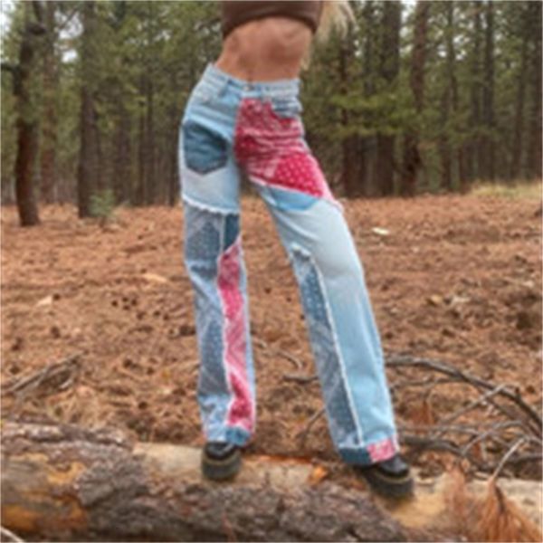 

jeans denim fashionable harajuku femme brem women's standard paisley trimmings elegant high waist, Blue