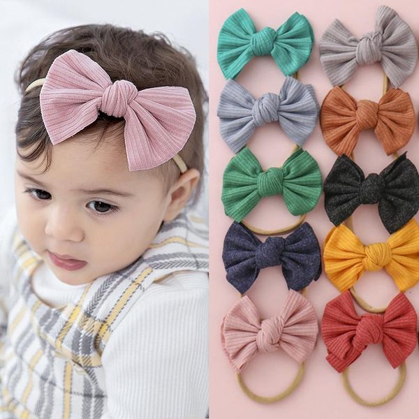 

hair accessories baby headband infant candy color stripe bands thin nylon cotton linen bow tie girls knitted, Slivery;white
