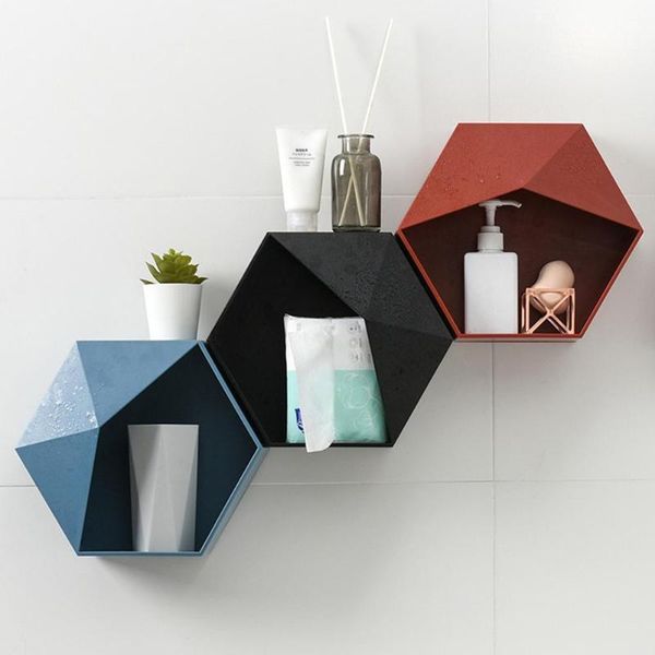 

pcs nordic geometric decoration rack hex living room wall-mounted punch-storage bathroom shelf wall other home decor
