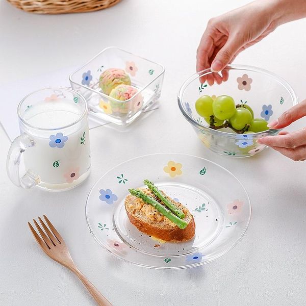 

dishes & plates japanese and korean flower tableware set glass cup bowl saucer cute girl coffee sweetheart