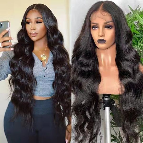 

2022 new pre plucked 13x4 frontal lace wig human hair brazilian indian peruvian malaysian body straight water loose deep curly for women all, Black