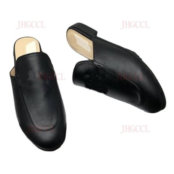 

slippers leather for ladies luxury smoking star shoes fashion designer with sheepskin materials, Black