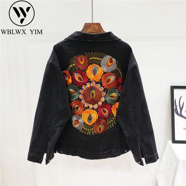 

women's jackets 2021 spring loose denim jacket womens fashion embroidery jeans women long sleeve vintage casual coat, Black;brown