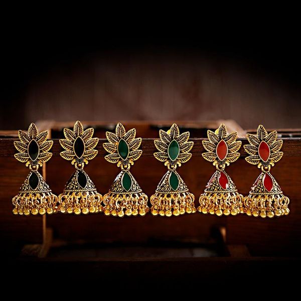 

antique ethnic women's jhumka earring afghan gypsy jewelry boho gold alloy leaf carved bell tassel drop earrings ladies dangle & chan c, Silver