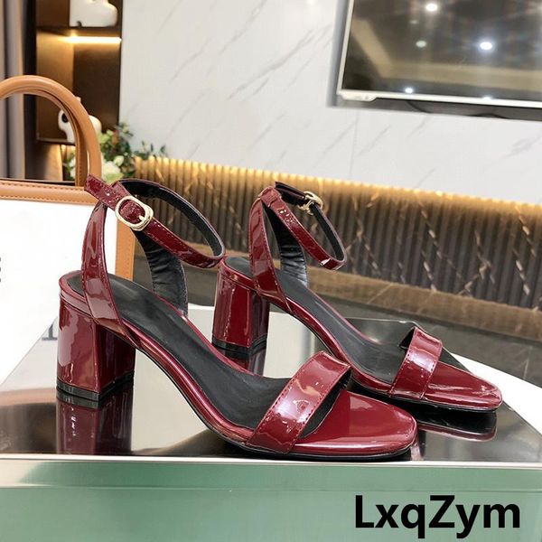 

classic design women summer square toe high heels ankle buckles solid color sandals genuine leather outdoor runway office dress shoes, Black