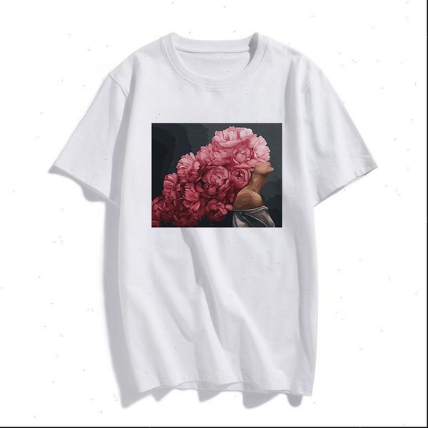 

women t shirt fashion womens woman pink flowers harajuku aesthetics art graphic print short sleeve tee, White