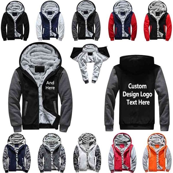 Drop USA Plus EU Amerika Größe Design Männer Druckmuster verdicken Fleece Reißverschluss Hoodies Sweatshirt Mantel Jacke 210813