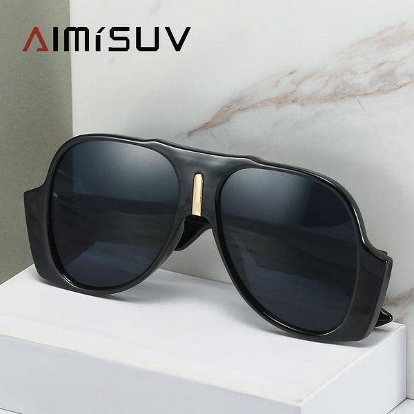 

sunglasses aimisuv women's design oversized vintage pilot driving sun glasses for men 2021 gafas de sol mujer uv400, White;black