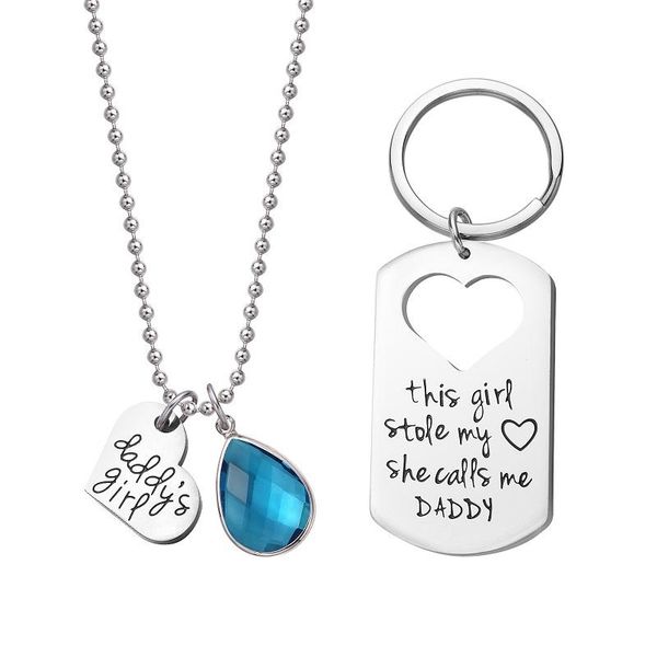 

ins jewelry fathers day gift jewelry heart shape engraved keychain stainless steel dog key chain necklace suit, Silver