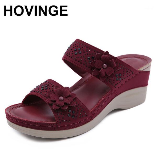 

slippers hovinge on a wedge big size woman shoes home women flower sequins slides med soft 2021 massage jelly pu base fabric1, Black