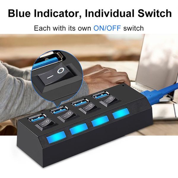 

hubs usb 3.0 hub adapter chargers splitter use power port multiple expander 4-ports/7-ports with switch for pc