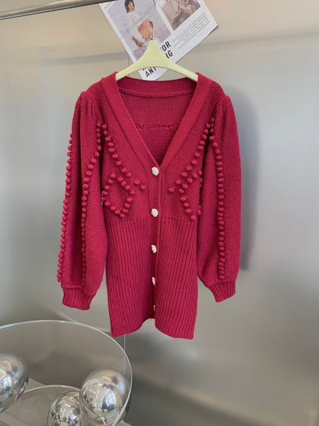 

autumn and winter cashmere ball v-neck knitted cardigan, White