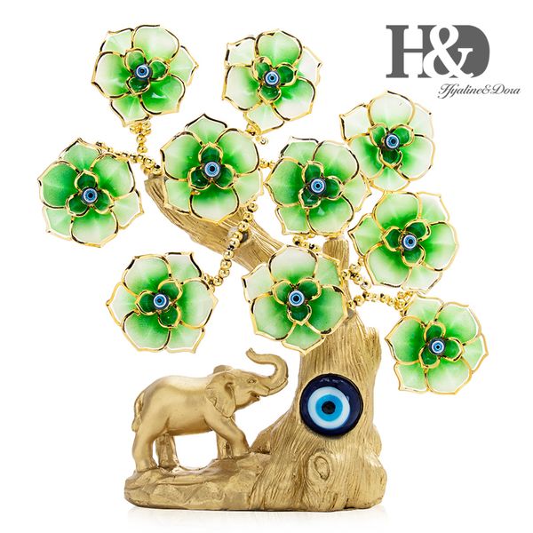 HD grüner Blumen-Elefant-Baum, türkischer Feng Shui-Böser Blick-Baum zum Schutz, Reichtum, Glück, Geschenk, Heimdekoration, Kunstharz-Figur 210318