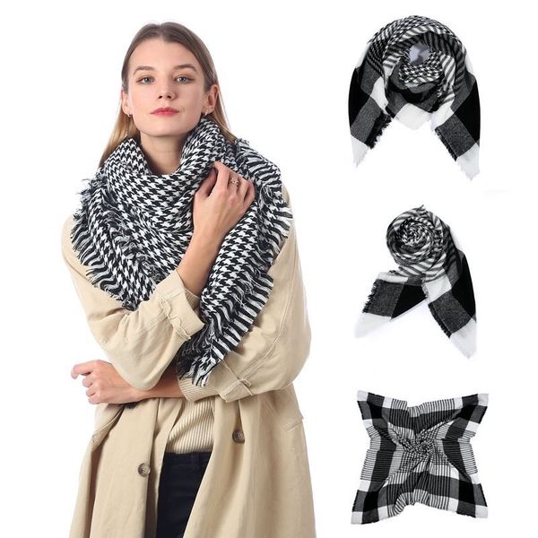 

black thousand bird women's imitation cashmere check scarf warm shawl, Blue;gray