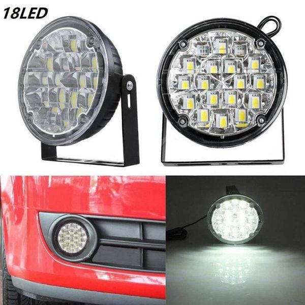 

working light 2pcs dc 12v 18 led drl round car fog lamp driving daytime running white