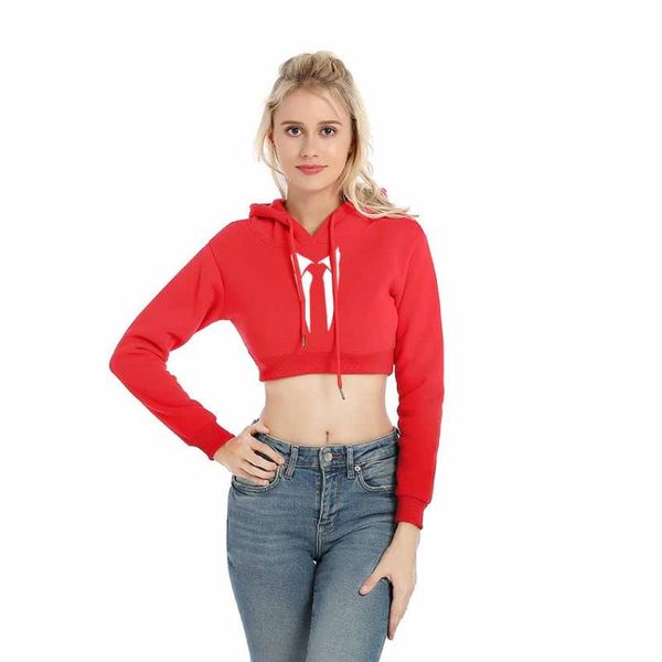 

women's hoodies & sweatshirts cotton spring female hooded casual sweatshirtÂ personality collar printed crop sweatshirt women, Black