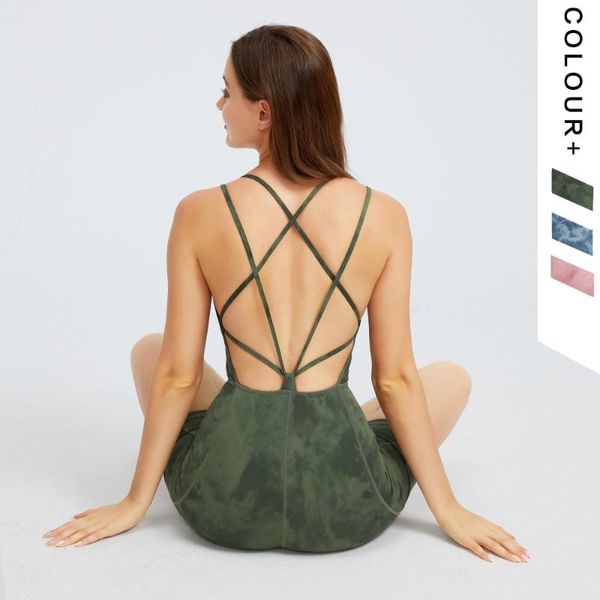 

yoga outfit backless playsuit for women 2021 summer seamless sport clothes tie-dye jumpsuit sleeveless bodysuit fitness short pant u394