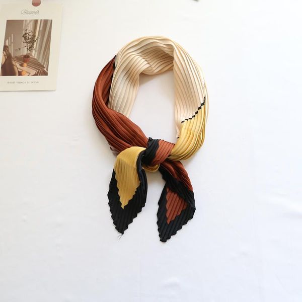 

scarves choice women's pleated korean print scarf small silk shawls all-match fashion satin neck for ladies neckerchief 42cmx94cm, Blue;gray