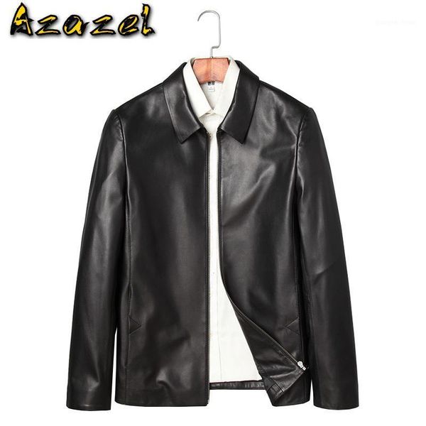 

men's leather & faux azazel genuine jacket men spring real sheepskin coat for jackets short veste cuir homme 31j3863j kj2110, Black