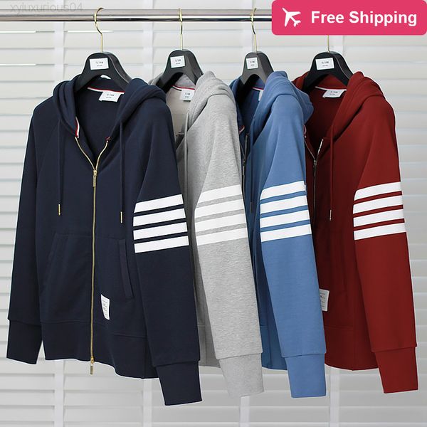 

correct version four bar classic tb tom brown yarn dyed cotton cardigan sweater men's women's couple's zipper jacket thom, Black