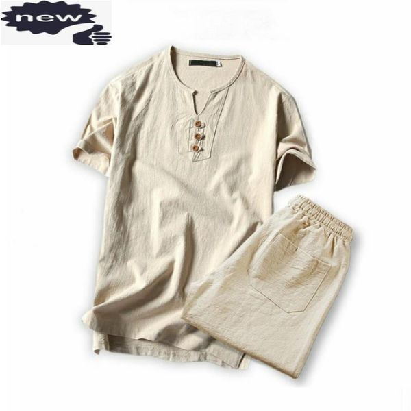 

men's tracksuits summer cotton men plus size 5xl two pieces sets short sleeve v-neck t-shirt elastic waist shorts casual male outfits, Gray