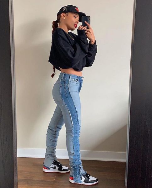 

women's pants & capris senior women's washing pants, fashion folding jeans, street clothes., Black;white