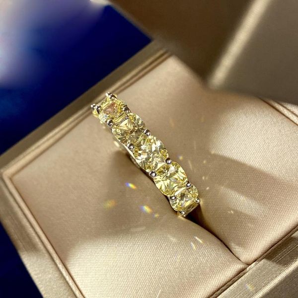 

luxury 100% 925 sterling silver cut 5*5mm anniversary rings for women pass diamond test cluster, Golden;silver