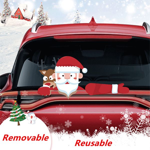 Natal Papai Noel Elk Etiqueta de novidade de Xmas para carro traseiro Windscreen limpador de decalques decalques de decoração de Natal ornamentos