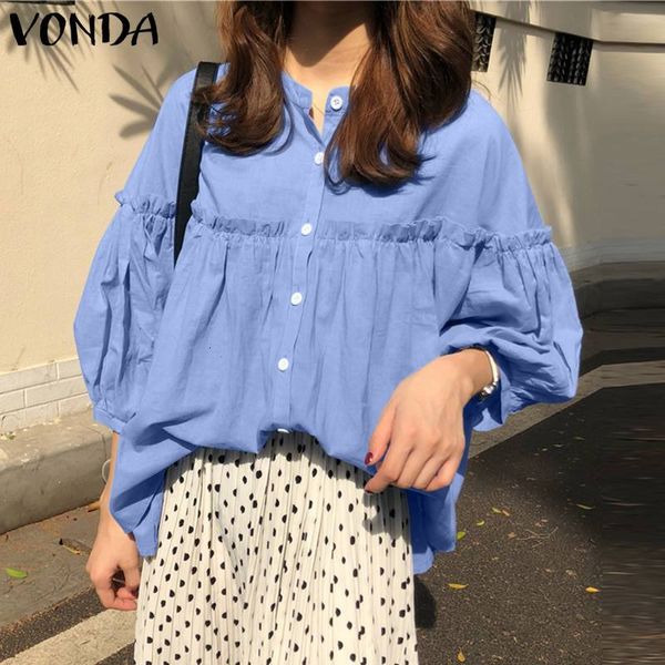 

jacket 2021 vonda women lantern sleeve blouse office ladies shirts casual solid holiday beach blusas femininas plus size, Black;brown