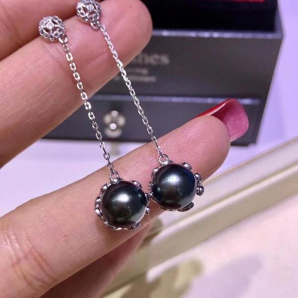 

dangle & chandelier hengsheng 8mm round tahiti black natural ocean pearls earrings fine jewelry pure 925 silver drop luxury for women