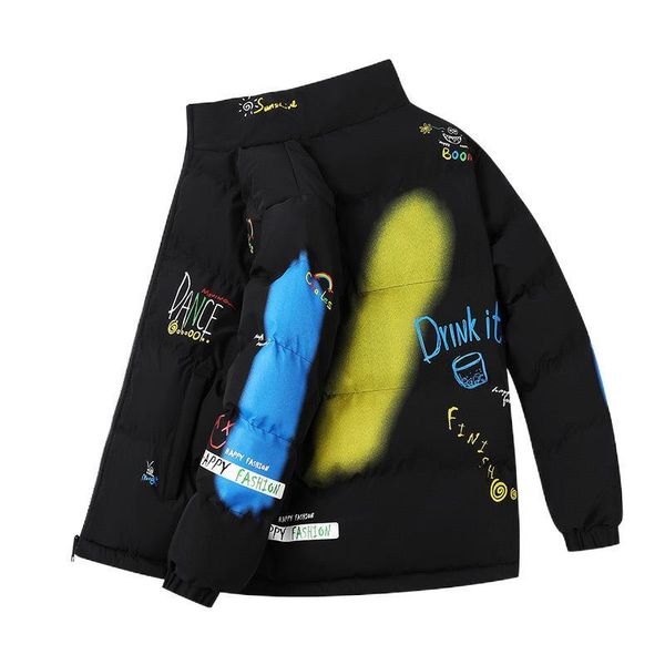 

men's down & parkas hip hop jacket print windbreaker streetwear winter padded coat warm outwear thick, Black