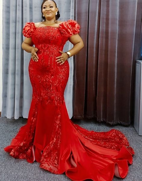 

2021 plus size arabic aso ebi red sparkly mermaid prom dresses lace strapless sequined evening formal party second reception gowns dress zj3, Black