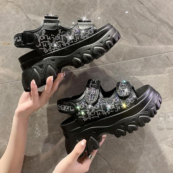 

sandals 2021 platform women casual shoes fashion high heels open toe ladies sandal sport beach chunky wedges woman, Black