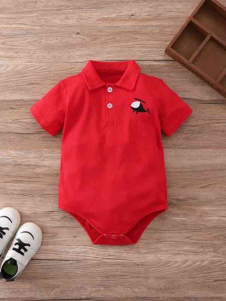 

baby cartoon embroidery polo neck bodysuit she, Blue