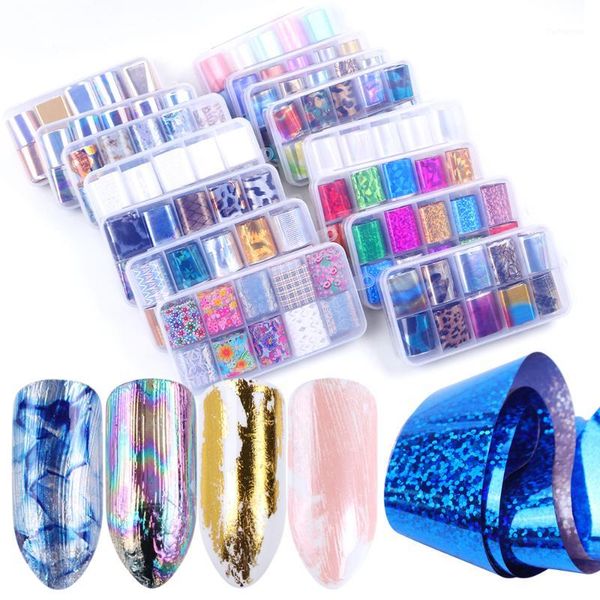 

box mixed starry sky nail foil set slider champagne holographic glue transfer sticker paper wraps art decorations ji9341, Black